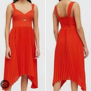 Banana Republic High-Low Pleated Dress in Vibrant Red/Orange